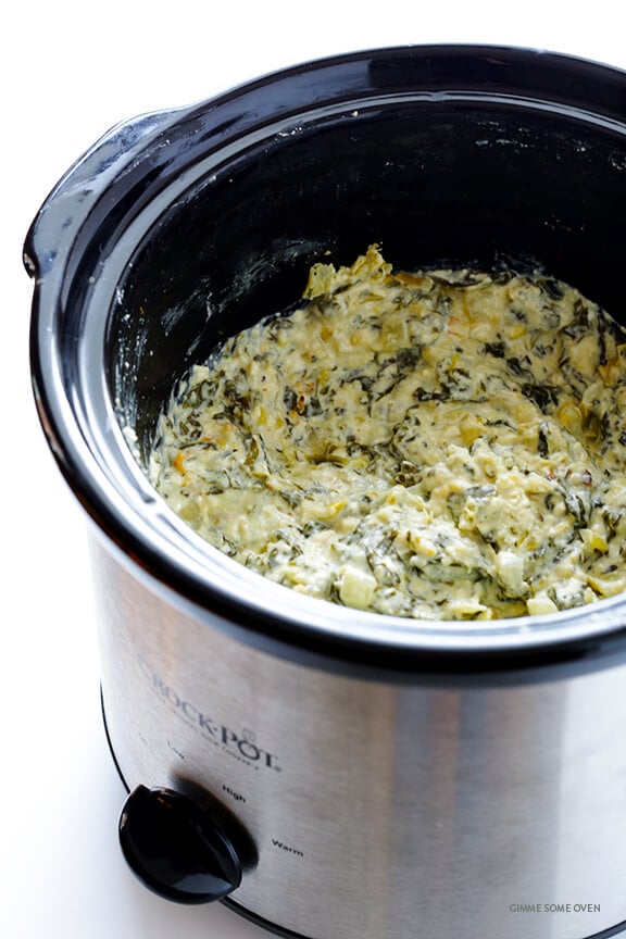 Slow Cooker Spinach Artichoke Dip Recipe | gimmesomeoven.com