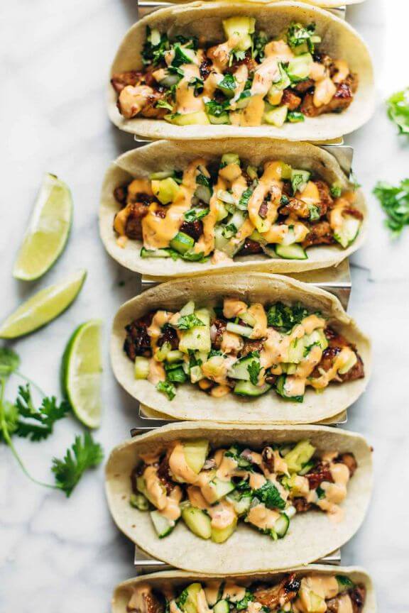 Caramelized Pork Tacos with Pineapple Salsa | pinchofyum.com