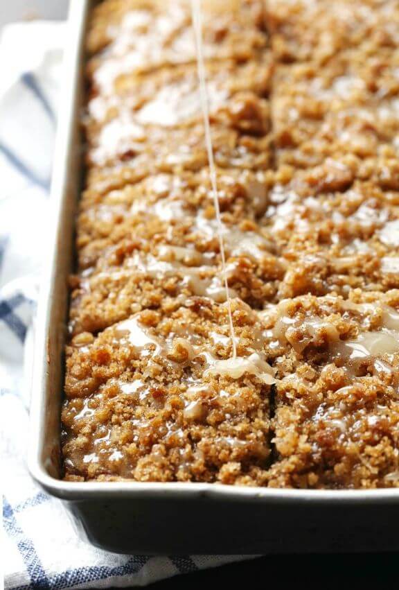 Cinnamon Streusel Pumpkin Coffee Cake with Maple Glaze | pinchofyum.com