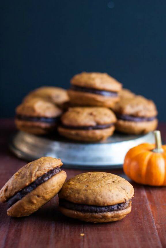 Pumpkin Whoopie Pies with Caramel & Boozy Ganache | cookienameddesire.com