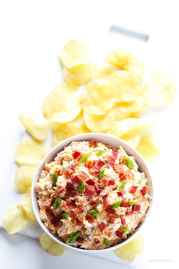 5-Minute Cheddar Bacon Ranch Dip Recipe -- easy to make with just 6 simple ingredients, and SO good! | gimmesomeoven.com