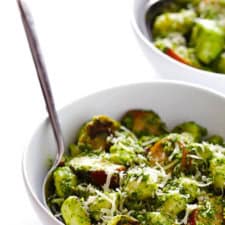 Gnocchi with Brussels Sprouts, Chicken Sausage and Kale Pesto