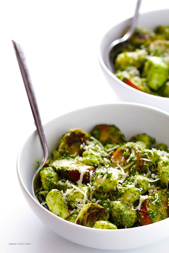 Gnocchi with Kale Pesto, Chicken Sausage and Brussels Sprouts 7