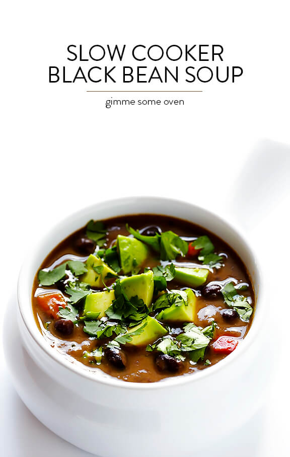 Slow Cooker Black Bean Soup -- let your crock pot do the work with this delicious vegetarian soup | gimmesomeoven.com