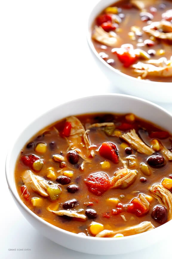 Slow Cooker Chicken Tortilla Soup -- this delicious recipe takes 10 minutes to prep, and then your crock pot does the rest! (It is also naturally gluten-free.) | gimmesomeoven.com