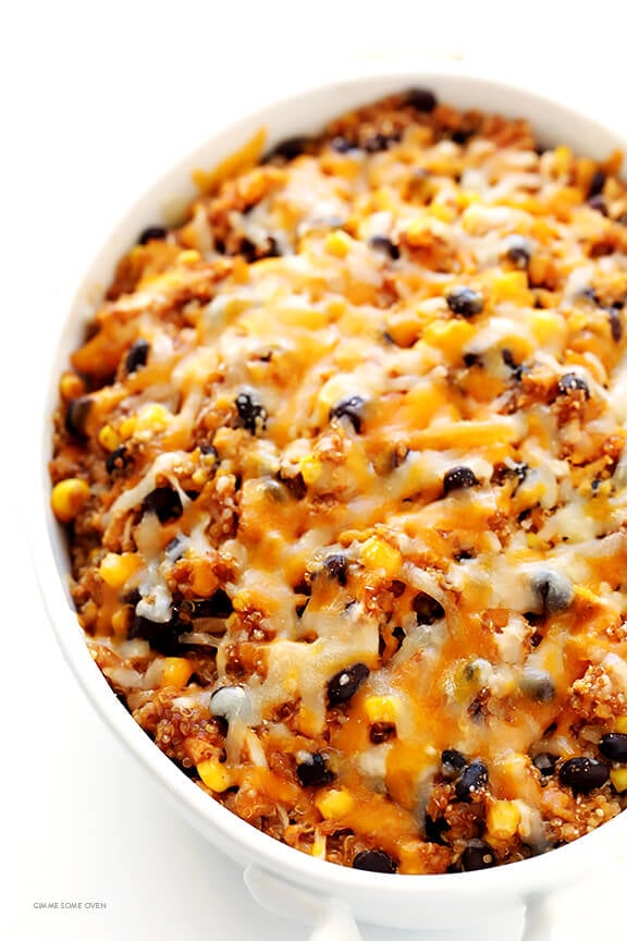 BBQ Chicken Quinoa Casserole -- all you need are 6 main ingredients for this delicious, one-dish casserole! | gimmesomeoven.com