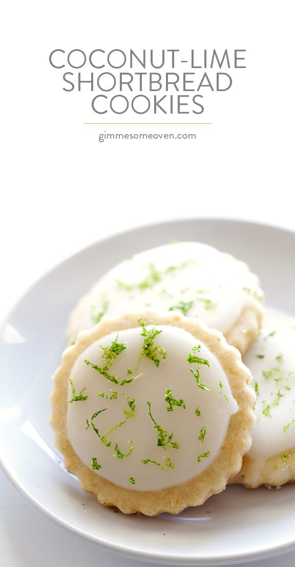 Coconut Lime Shortbread Cookies -- full of fresh lime, coconut, and buttery flavors, and topped with a light lime glaze. One of my all-time favorite cookie recipes! | gimmesomeoven.com