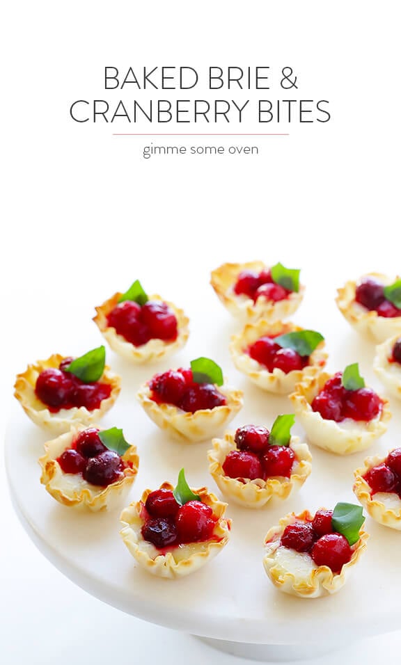 Super-Easy Cranberry Baked Brie Bites Recipe -- the perfect appetizer for holiday parties or anytime you're craving savory and sweet! | gimmesomeoven.com