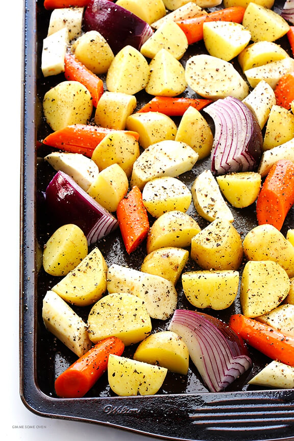 Roasted Root Vegetables -- super-easy to make, and extra delicious thanks to one secret ingredient | gimmesomeoven.com