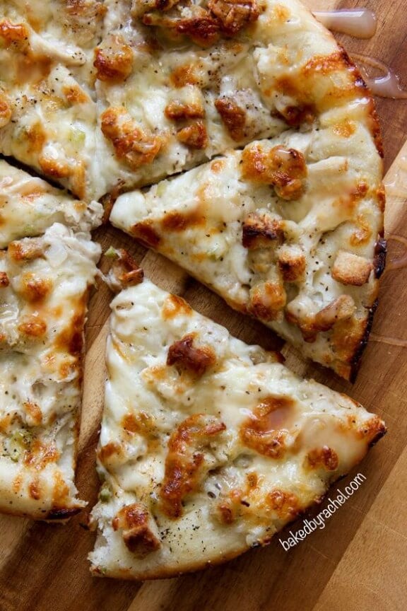 Leftover Thanksgiving Turkey Pizza | bakedbyrachel.com