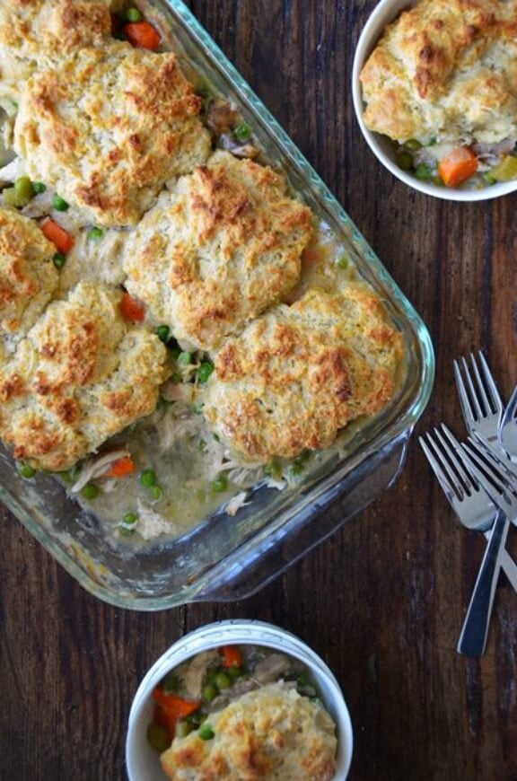 Leftover Turkey Pot Pie with Cheddar Biscuit Crust | justataste.com