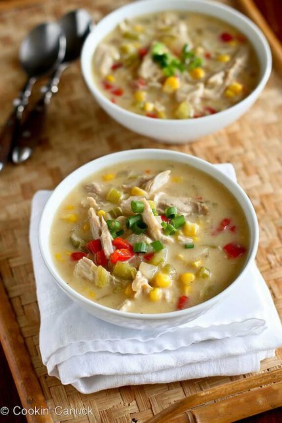 Light Turkey (or Chicken) & Corn Chowder | cookincanuck.com