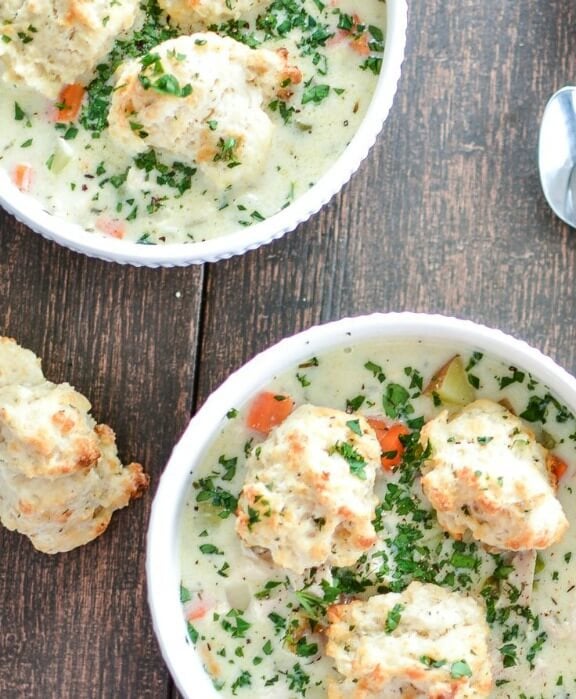 Turkey Pot Pie Soup with Buttermilk Biscuit "Croutons" | cookingandbeer.com