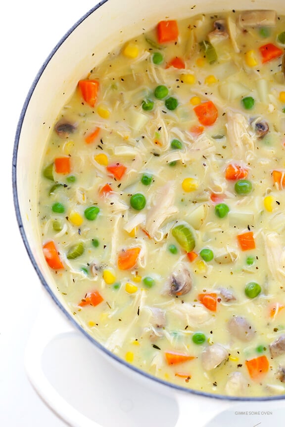 Chicken Pot Pie Soup Recipe -- easy to make, and inspired by the comfort food we all love | gimmesomeoven.com
