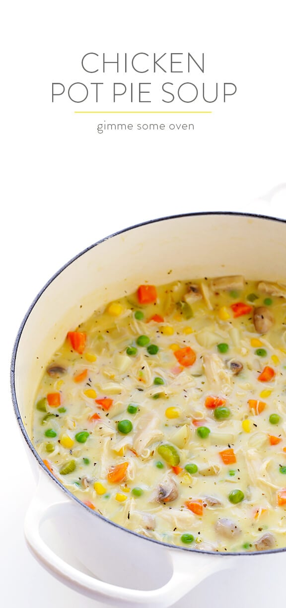 Chicken Pot Pie Soup Recipe -- easy to make, and inspired by the comfort food we all love | gimmesomeoven.com