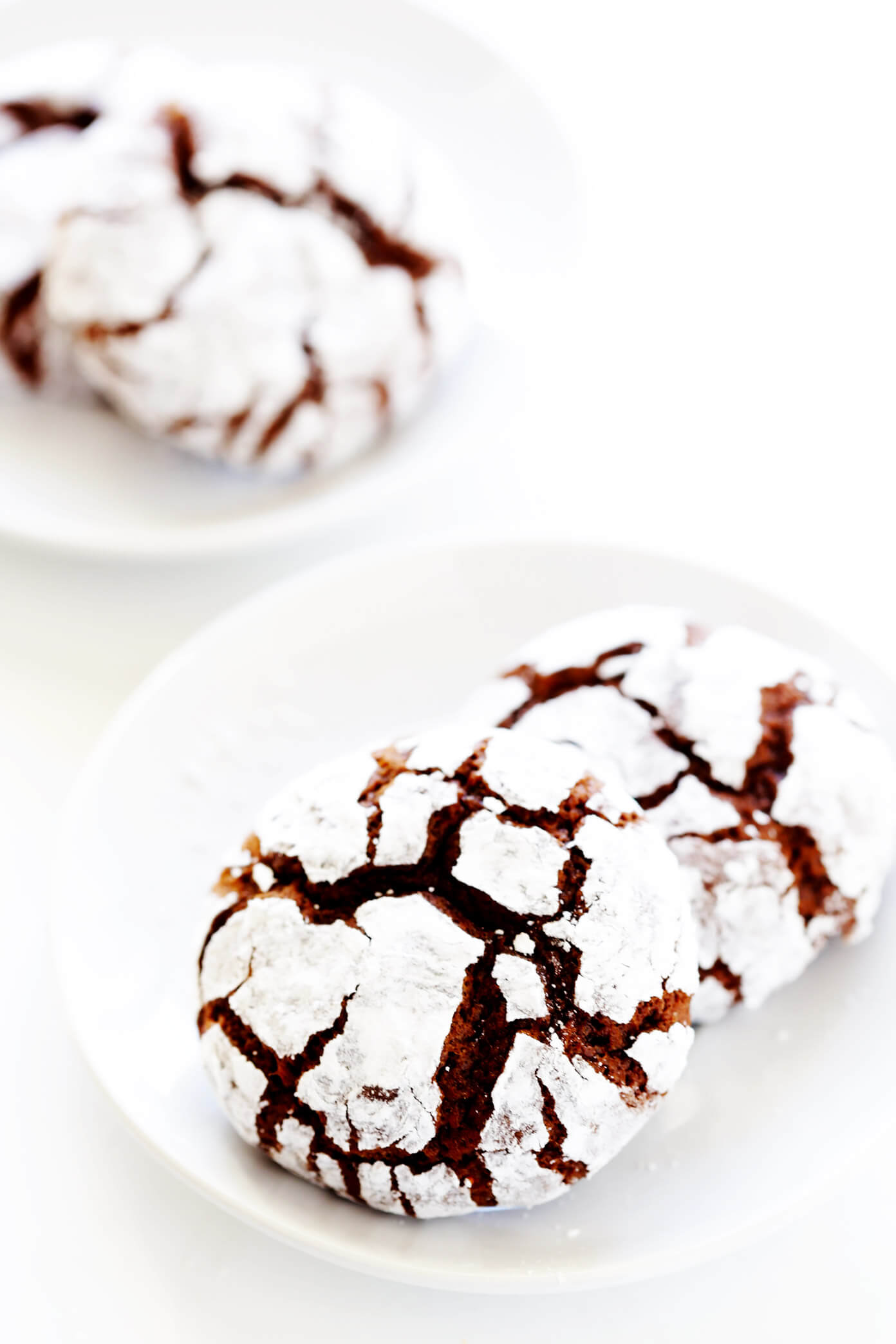 Chocolate Crinkle Cookies on Plates