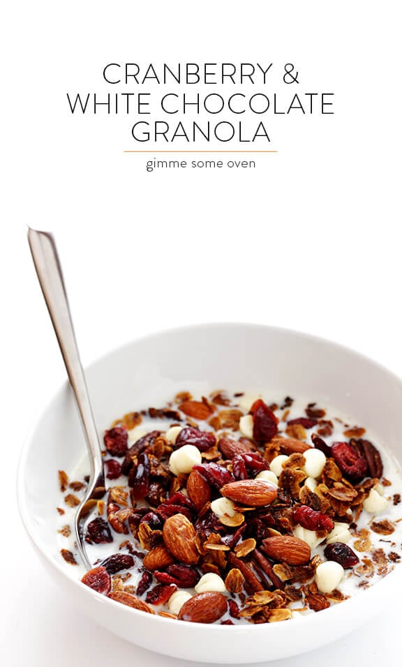 Cranberry White Chocolate Granola -- easy to make, and so delicious for breakfast or a snack! | gimmesomeoven.com