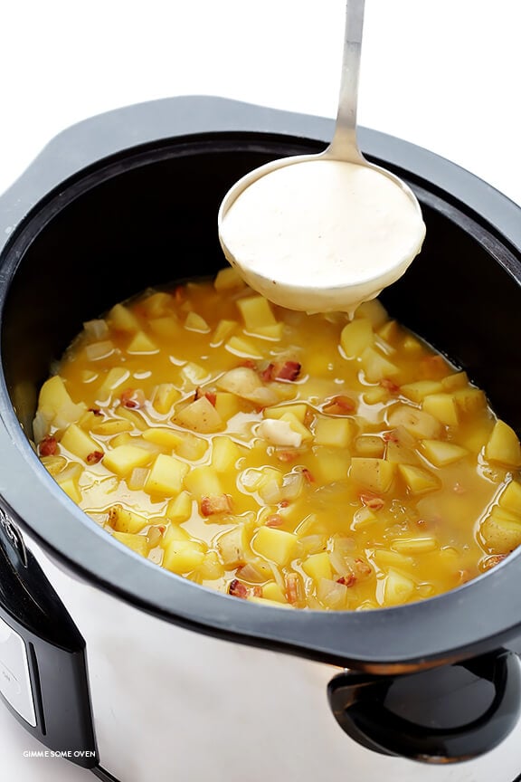 Slow Cooker Potato Soup -- so delicious, and made extra-easy in the crock pot! | gimmesomeoven.com