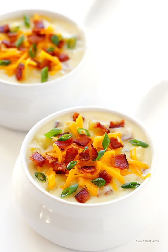 Slow Cooker Potato Soup -- so delicious, and made extra-easy in the crock pot! | gimmesomeoven.com