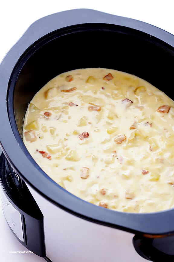 Slow Cooker Potato Soup -- so delicious, and made extra-easy in the crock pot! | gimmesomeoven.com
