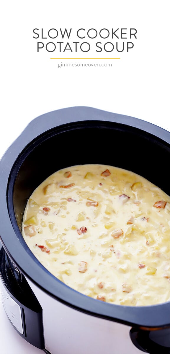 Slow Cooker Potato Soup -- so delicious, and made extra-easy in the crock pot! | gimmesomeoven.com