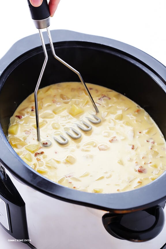 Slow Cooker Potato Soup -- so delicious, and made extra-easy in the crock pot! | gimmesomeoven.com