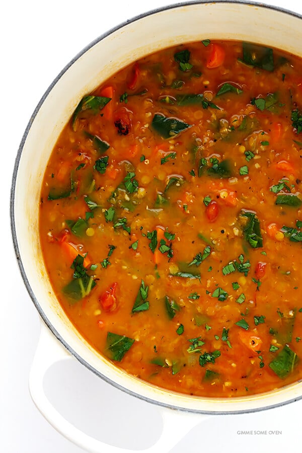 Italian Lentil Soup -- this delicious soup is easy to make, and so comforting! It's naturally vegetarian (or vegan), but feel free to add in Italian sausage if you'd like extra protein. | gimmesomeoven.com