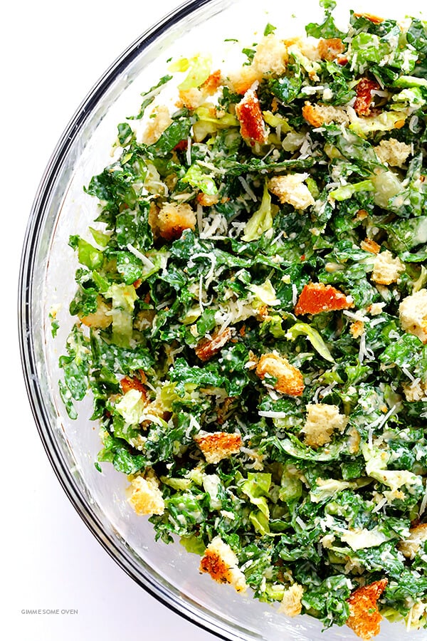 Kale Caesar Salad -- made with a lighter and delicious lime Caesar dressing | gimmesomeoven.com