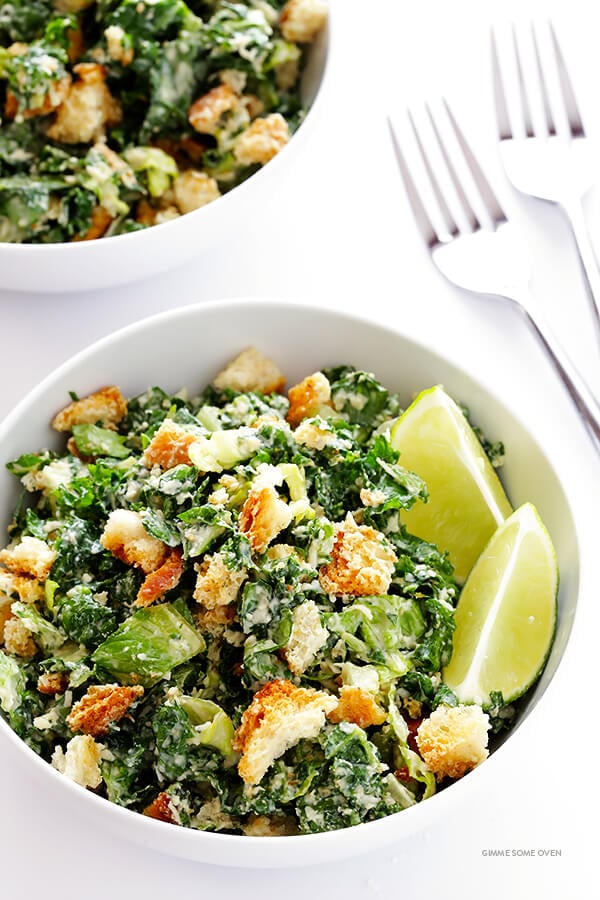Kale Caesar Salad -- made with a lighter and delicious lime Caesar dressing | gimmesomeoven.com