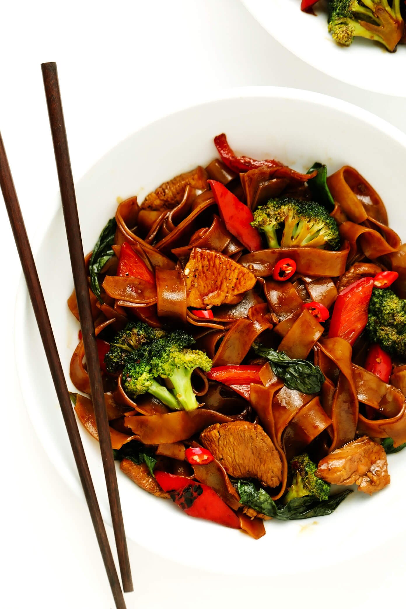 Drunken Noodles in Serving Bowl with Chopsticks