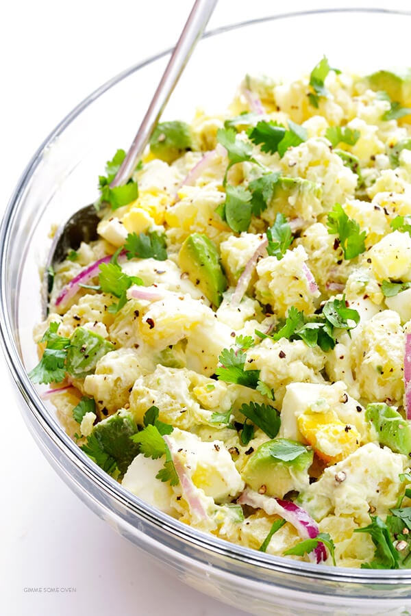 Avocado Potato Salad -- classic creamy potato salad is kicked up a notch with some delicious avocados! | gimmesomeoven.com