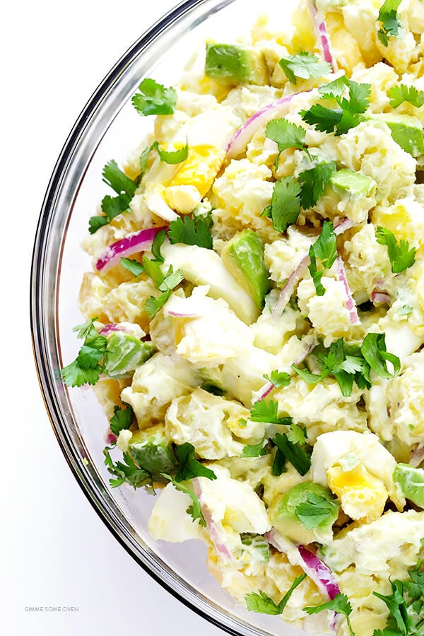 Avocado Potato Salad -- classic creamy potato salad is kicked up a notch with some delicious avocados! | gimmesomeoven.com