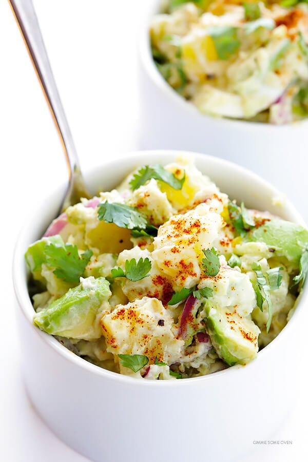 Avocado Potato Salad -- classic creamy potato salad is kicked up a notch with some delicious avocados! | gimmesomeoven.com