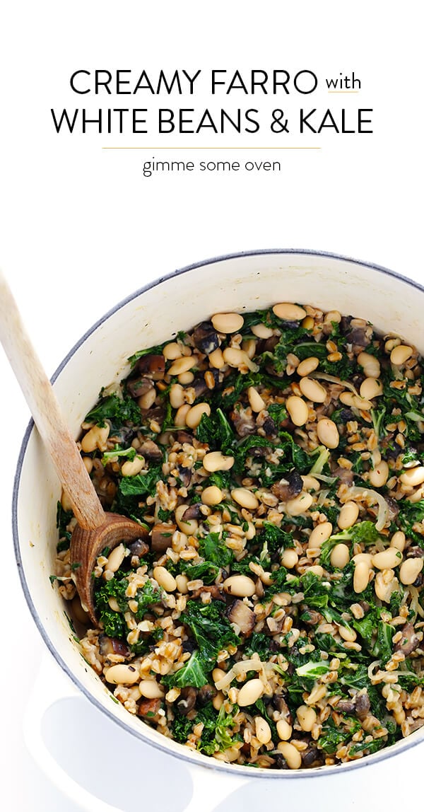 Creamy Farro with White Beans and Kale -- easy to make, nice and hearty, and totally delicious | gimmesomeoven.com