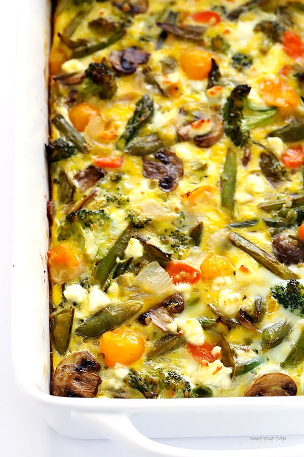 Spring Vegetable Egg Casserole -- easy to make ahead with your favorite veggies, and so delicious! | gimmesomeoven.com