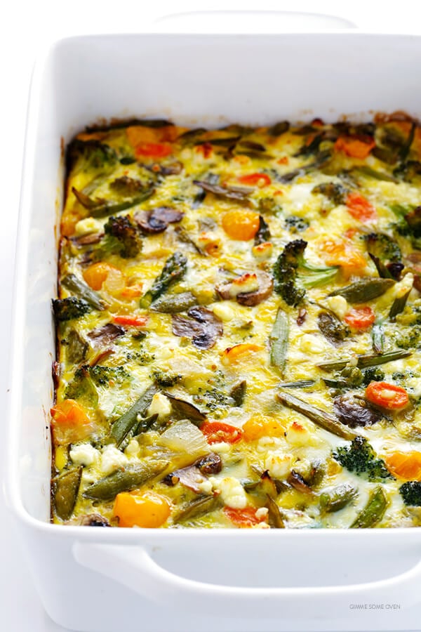 Spring Vegetable Breakfast Casserole -- easy to make ahead with your favorite veggies, and so delicious! | gimmesomeoven.com