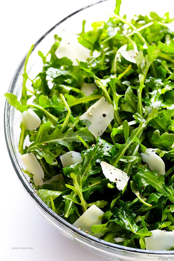 5-Ingredient Arugula Salad with Parmesan, Lemon and Olive Oil -- super easy, and always so fresh and tasty! | gimmesomeoven.com