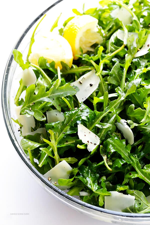 5-Ingredient Arugula Salad with Parmesan, Lemon and Olive Oil -- super easy, and always so fresh and tasty! | gimmesomeoven.com