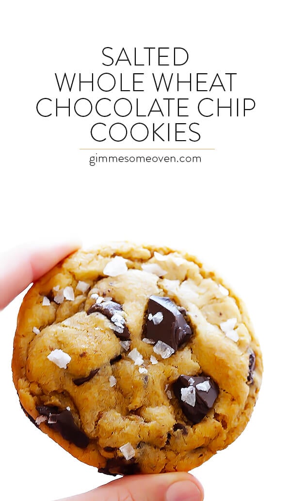 Salted Whole Wheat Chocolate Chip Cookies -- soft and chewy, easy to make, and absolutely heavenly! | gimmesomeoven.com