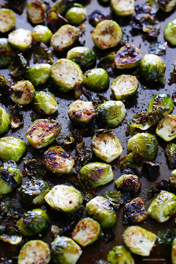 Miso Roasted Brussels Sprouts Recipe -- this side dish is quick and easy to make, and kicked up a notch with this easy miso vinaigrette! | gimmesomeoven.com (Gluten Free / Vegan / Vegetarian)