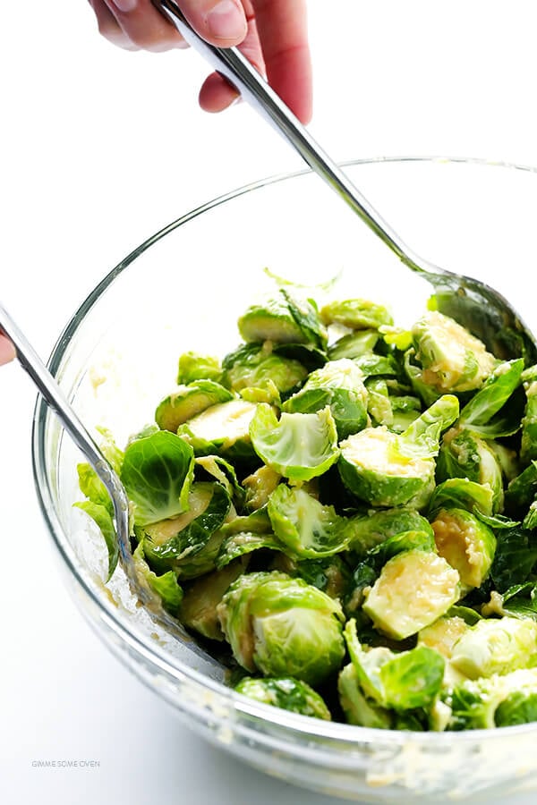 Miso Roasted Brussels Sprouts Recipe -- this side dish is quick and easy to make, and kicked up a notch with this easy miso vinaigrette! | gimmesomeoven.com (Gluten Free / Vegan / Vegetarian)