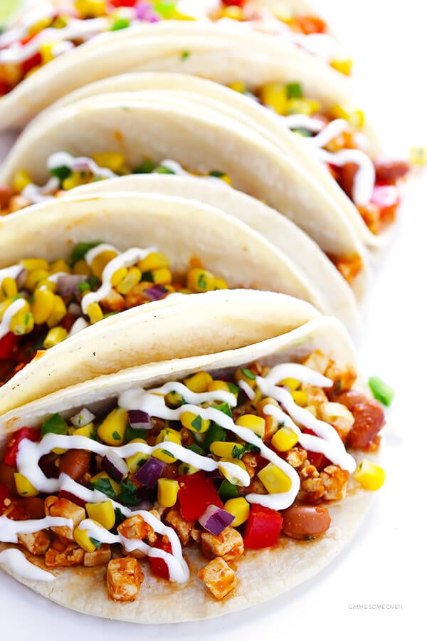 These Chipotle Sofritas (Tofu) Tacos are quick and easy to prepare, and made with a heavenly Mexican chipotle tomato sauce. Plus, they're also naturally gluten-free and vegan! | gimmesomeoven.com