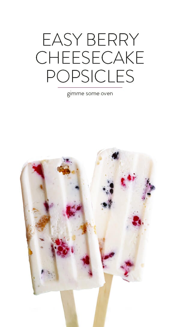 These Berry Cheesecake Popsicles are quick and easy to prep, they're chocked full of fresh berries and graham crackers, and they really do taste like cheesecake! | gimmesomeoven.com