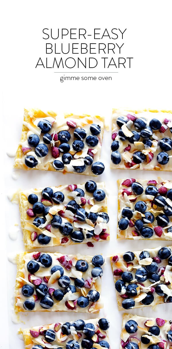 This Super-Easy Blueberry Almond Tart is surprisingly simple to make, easily to customize with your favorite fruits and toppings, and it's perfect for brunch or dessert anytime! | gimmesomeoven.com