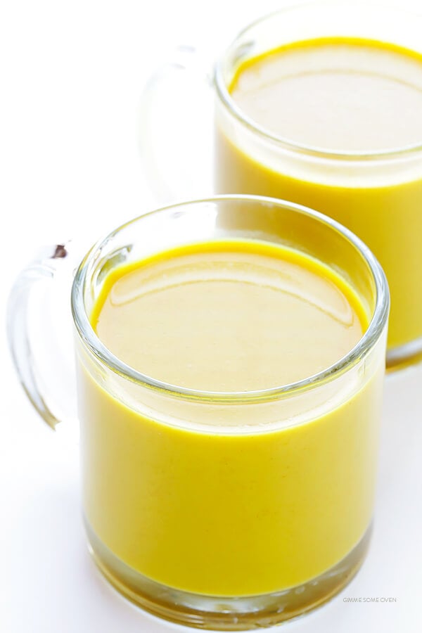Learn how to make homemade hot or iced golden milk (turmeric milk) with this simple recipe. It tastes kind of like a chai, and it's quick and easy to make. | gimmesomeoven.com