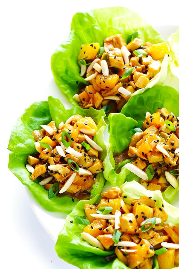 These Orange Chicken Lettuce Wraps are quick and easy to make, they're naturally sweetened with honey and orange juice, and they are SO fresh and delicious! | gimmesomeoven.com