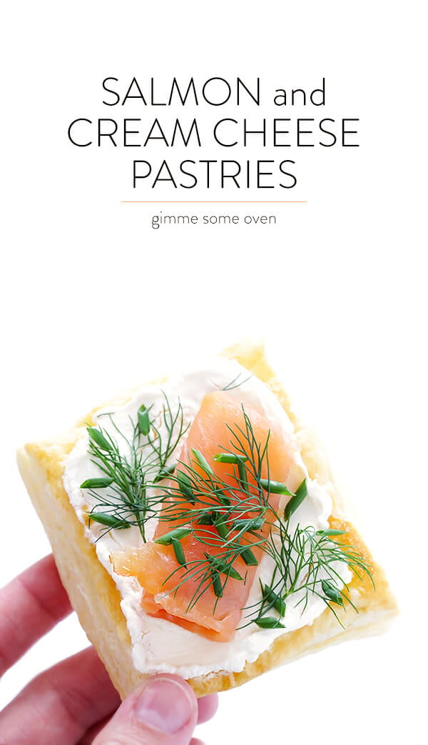 These Smoked Salmon and Cream Cheese pastries are super-easy to make with puff pastry, and they're always a crowd pleaser! | gimmesomeoven.com