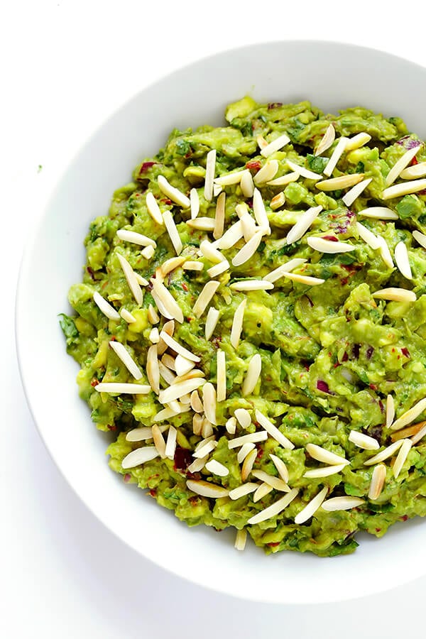 This Toasted Almond Chipotle Guacamole recipe is ridiculously delicious...and always a crowd favorite! | gimmesomeoven.com (Appetizer / Dip / Gluten-Free / Vegan)