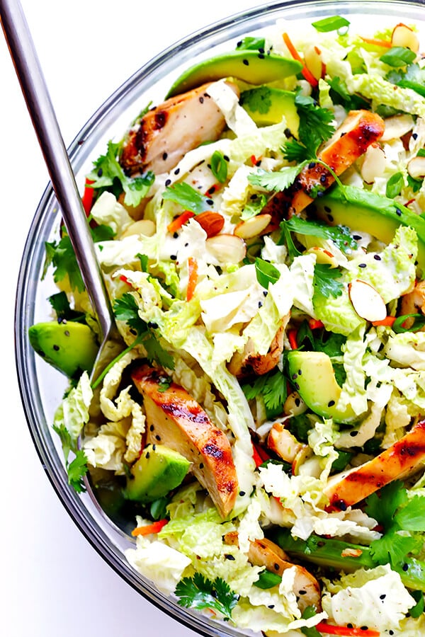 This Asian Chicken Chopped Salad recipe is quick and easy to make, packed with fresh ingredients and zesty chicken, and tossed with a heavenly creamy sesame ginger vinaigrette. So delicious!! | gimmesomeoven.com