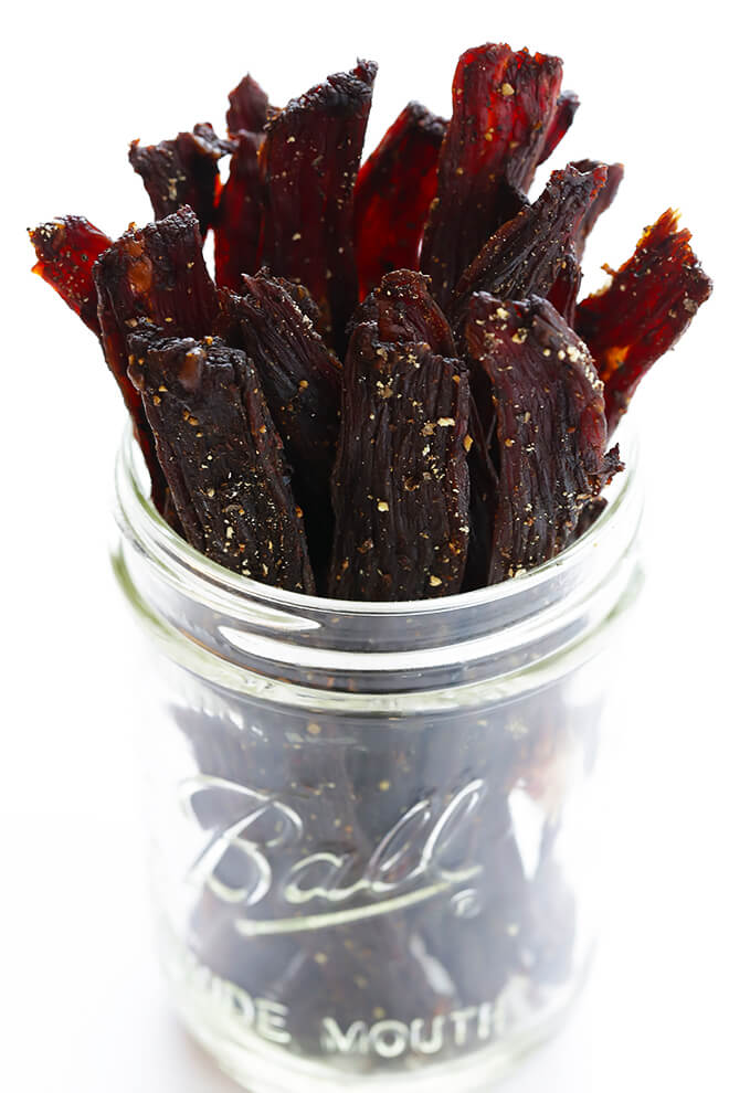 Seriously The BEST Beef Jerky Recipe -- easy to make at home, nice and savory and peppery, and SO delicious! | gimmesomeoven.com